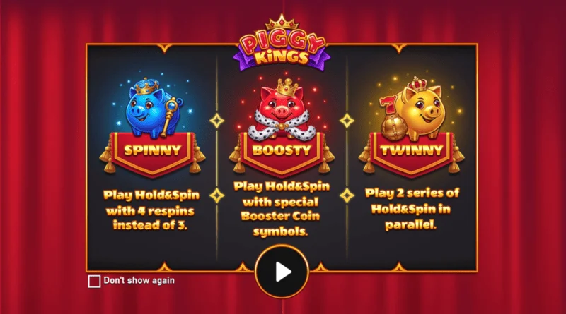 Piggy Kings - hovedskjermen med tre griser og hjul
